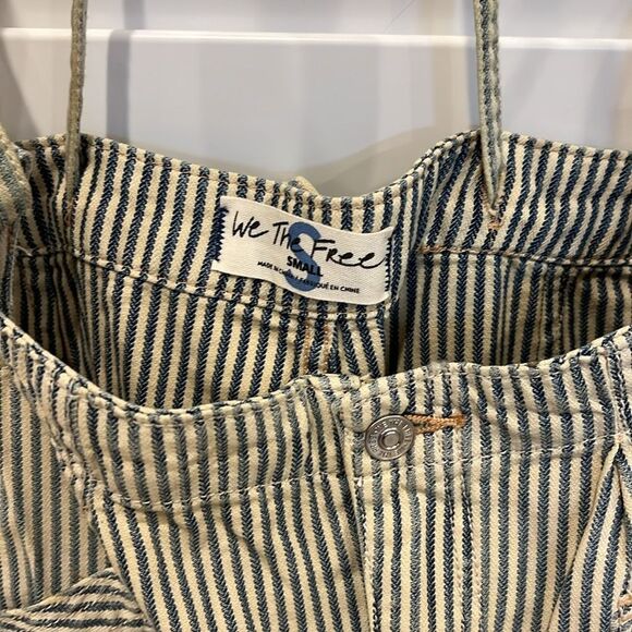 Free People Striped Overalls in Olive and White - Picture 9 of 10